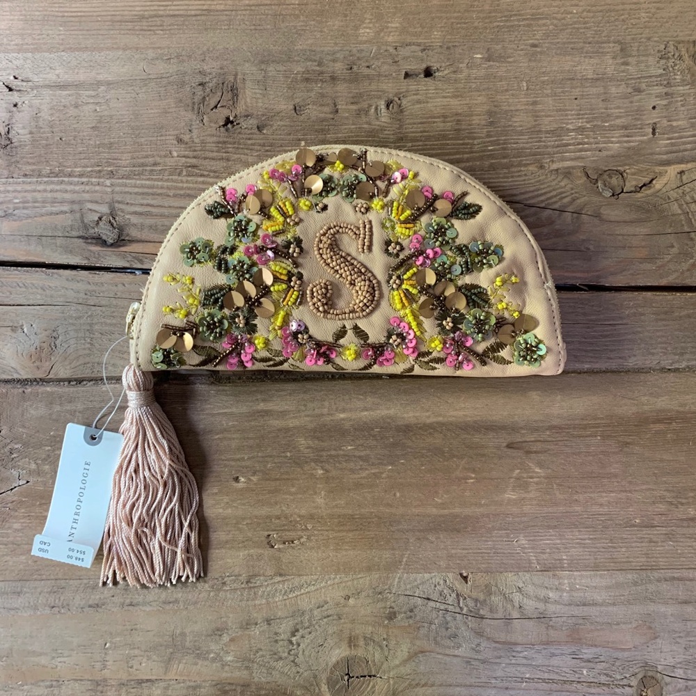 NWT - Anthropologie: Beaded Monogram Pouch (Letter ‘S’)